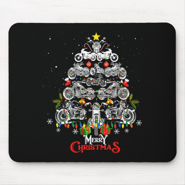 Merry Christmas Motorcycle Tree Christmas Lights B Mouse Mat (Front)