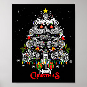 Merry Christmas Motorcycle Tree Christmas Lights B Poster