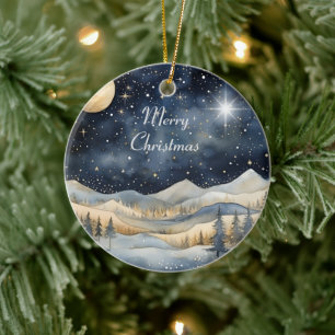 Merry Christmas Mountain Sky Star Family Name  Ceramic Tree Decoration