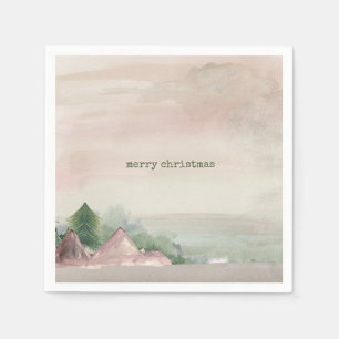 Merry Christmas Mountain Watercolor  Napkin