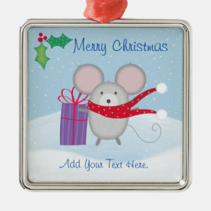 Merry Christmas Mouse Ceramic Ornament