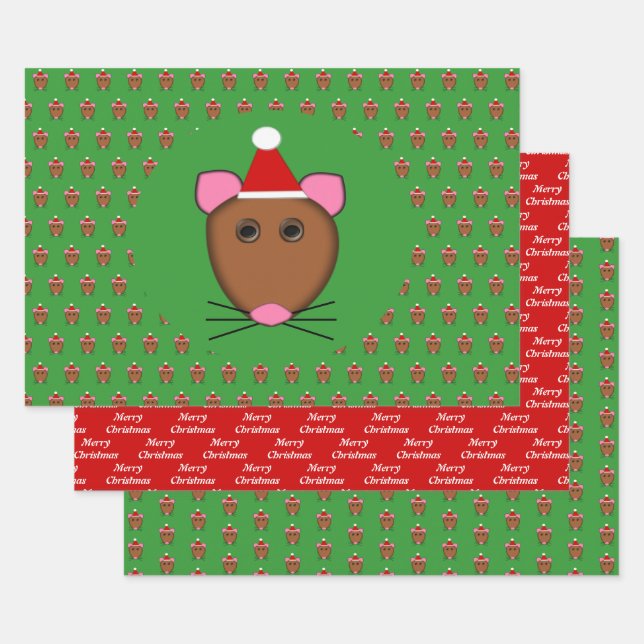 Merry Christmas Mouse Custom Wrapping Paper Sheet (Set)