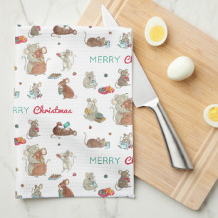 Merry Christmas Mouse Family Holiday Tea Towel