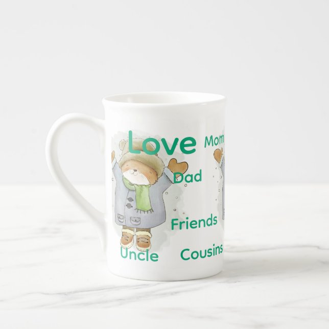 Merry Christmas Mouse Family Love Friends  Bone China Mug (Left)