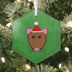 Merry Christmas Mouse Glass Tree Decoration