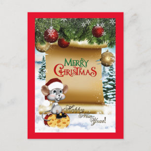 Merry Christmas mouse Holiday Postcard