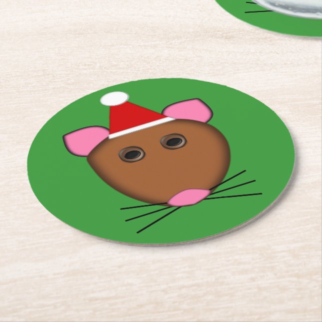 Merry Christmas Mouse Paper Coasters (Angled)