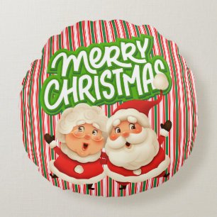 Merry Christmas Mr Mrs Claus Wrapping Paper Round Cushion