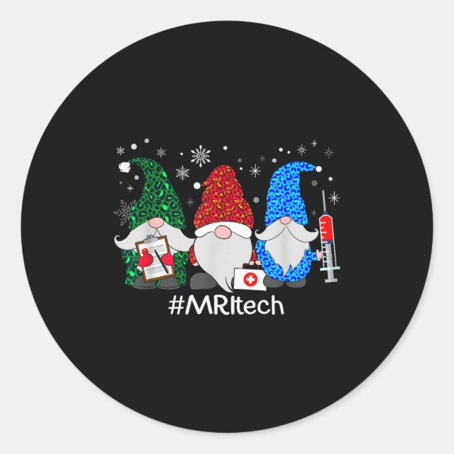 Merry Christmas Mri Tech Gnomes Cute Xmas Leopard  Classic Round Sticker (Front)