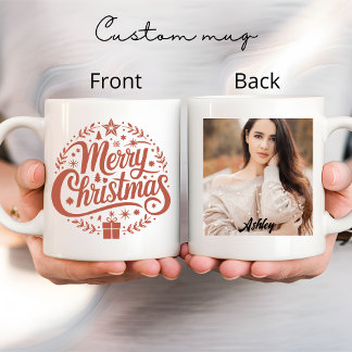 Merry Christmas mug, Custom photo & name mug
