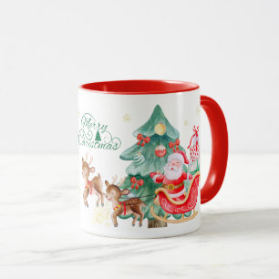 Merry Christmas Mug - Santa & Flying Reindeer