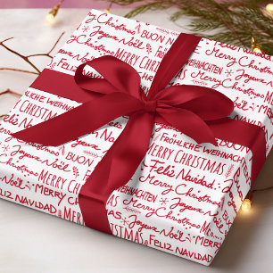 Merry Christmas Multi Language Modern Typography Wrapping Paper