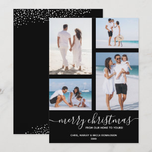 Merry Christmas Multi Photo Black Holiday Card