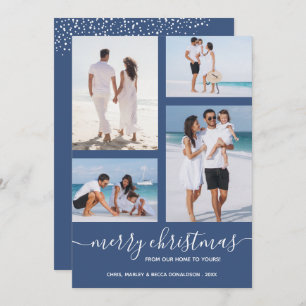 Merry Christmas Multi Photo Blue Holiday Card