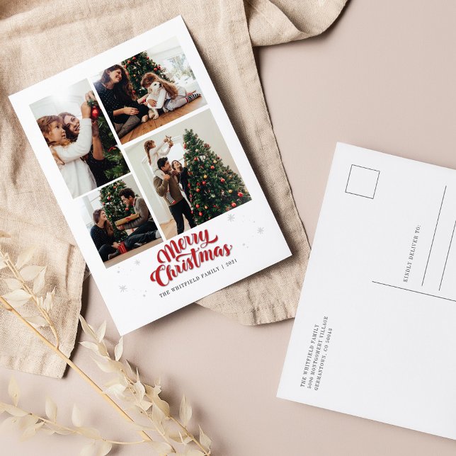Merry Christmas Multi Photo Family Holiday Postcard (Merry Christmas Family Photo Collage Greetings Postcard)