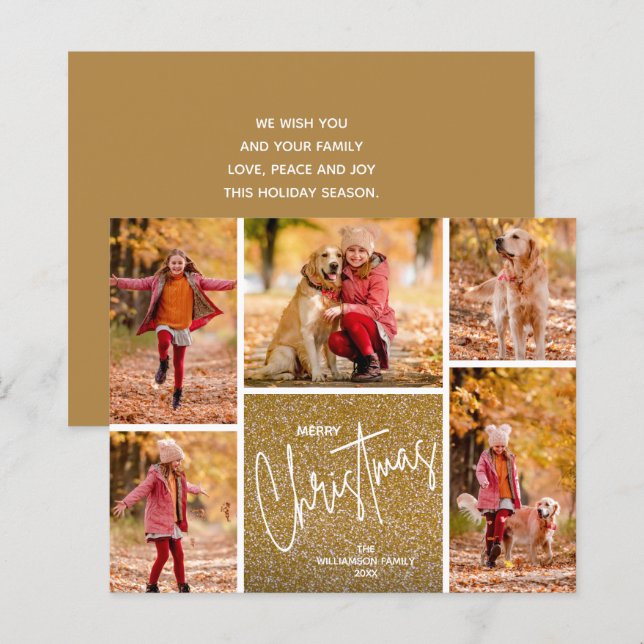 Merry Christmas Multi Photo Gold Budget Cards (Front/Back)