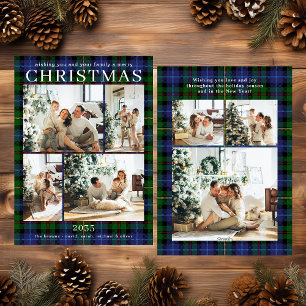 Merry Christmas Multi Photo Green Plaid Holiday Card