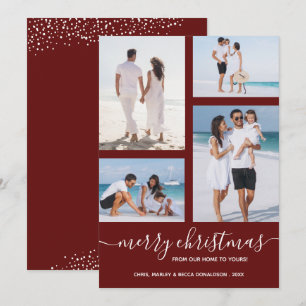 Merry Christmas Multi Photo Maroon Holiday Card