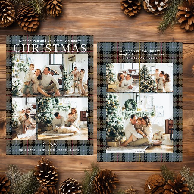 Merry Christmas Multi Photo Plaid Holiday Card (Creator Uploaded)