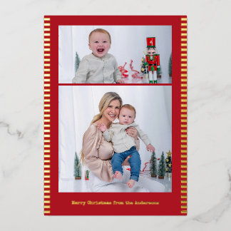 Merry Christmas Multi-Photo Striped Foil Holiday Card
