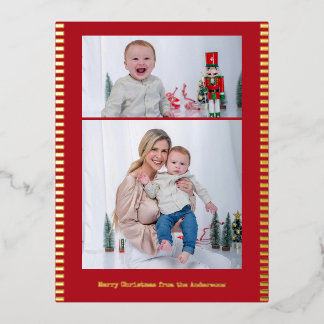 Merry Christmas Multi-Photo Striped Foil Holiday Postcard