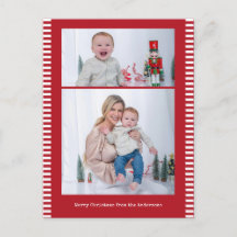Merry Christmas Multi-Photo Striped Red Colour