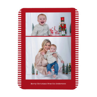 Merry Christmas Multi-Photo Striped Red Colour Magnet