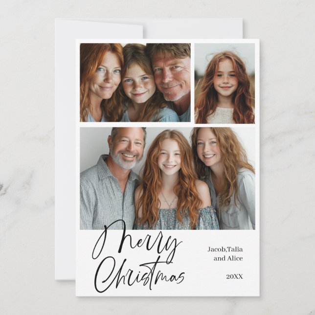 Merry Christmas Multi three photo Design Holiday Card (Front)