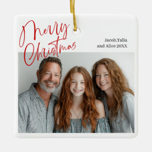 Merry Christmas Multi two photo Design Red Ceramic Ornament