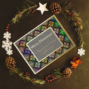 Merry Christmas multicolor pattern grey and gold Foil Holiday Postcard