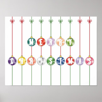 Merry Christmas Multicolored Glass Ball Ornaments Poster