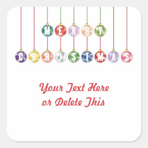 Merry Christmas Multicolored Glass Ball Ornaments Square Sticker