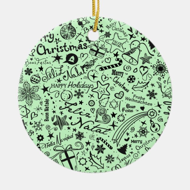 Merry Christmas Multiple Languages Ceramic Tree Decoration (Front)