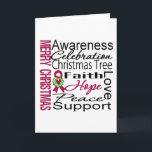 Merry Christmas Multiple Myeloma Ribbon Collage Holiday Card<br><div class="desc">Multiple Myeloma Awareness "Merry Christmas" collage t-shirts,  cards,  merchandise,  apparel and gifts featuring a Christmas wreath on a burgundy ribbon symbolising awareness for Multiple Myeloma.  Makes a great gift for the cancer patient,  warrior,  survivor and advocate. NOTE:  Cards can be customised with your own personal message.</div>