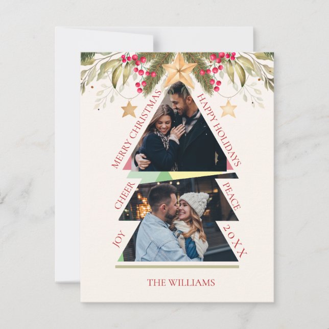 Merry Christmas Multiple Photo Tree Holiday Card (Front)