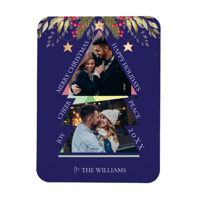 Merry Christmas Multiple Photo Tree Holiday Card Magnet (Vertical)