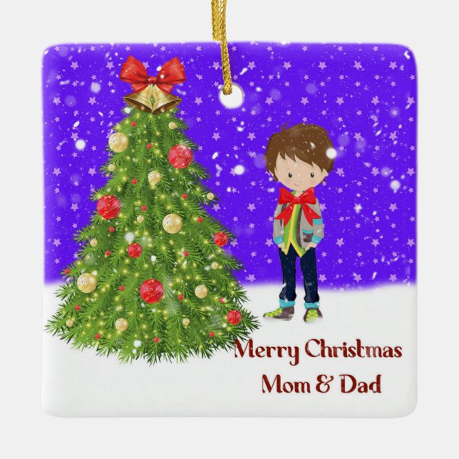 Merry Christmas Mum & Dad from Son Ceramic Ornament (Front)