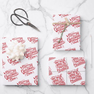 Merry Christmas Mum Dad Typography Family Holiday Wrapping Paper Sheet