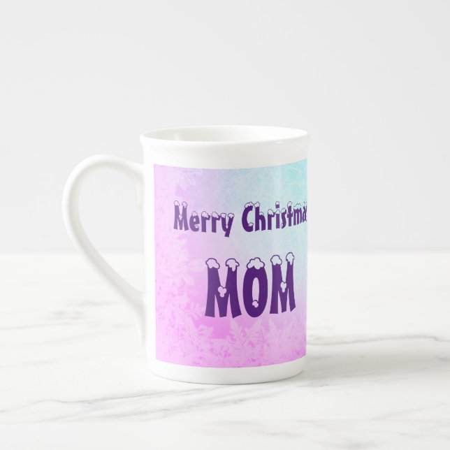 Merry Christmas Mum Gift Bone China Mug (Left)