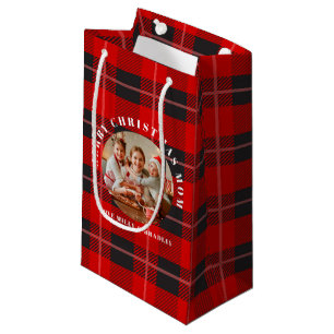 Merry Christmas Mum Red Plaid Personalised Photo Small Gift Bag