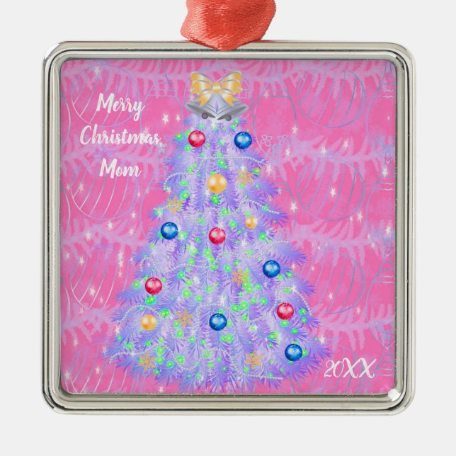 Merry Christmas Mum with Tree Metal Ornament (Front)