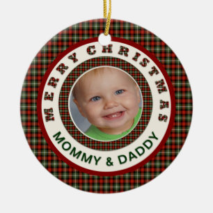 Merry Christmas Mummy and Daddy Custom Photo Ceramic Tree Decoration