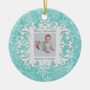 Merry Christmas Mummy and Daddy Custom Photo Ceramic Tree Decoration
