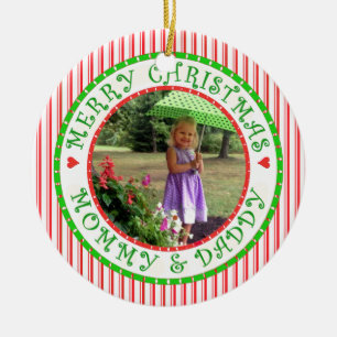 Merry Christmas Mummy and Daddy Photo Candy Cane Ceramic Tree Decoration