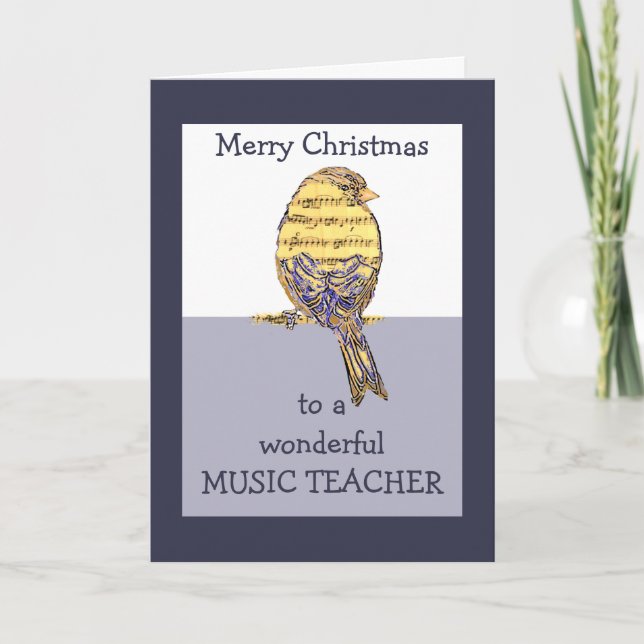 Merry Christmas Music Teacher Music Note Bird Holiday Card (Front)