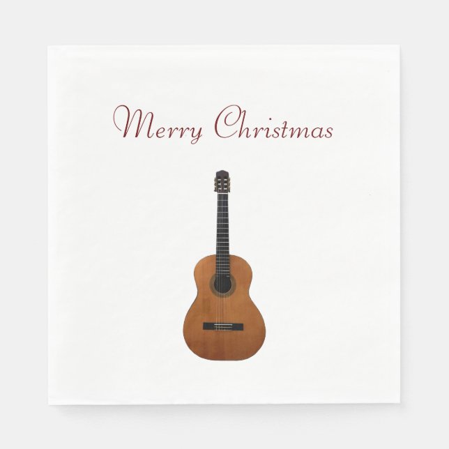 Merry Christmas Musical Guitar Red Typography Napkin (Front)