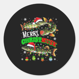 Merry Christmas Musky Three Santa Muskies Fisher F Classic Round Sticker