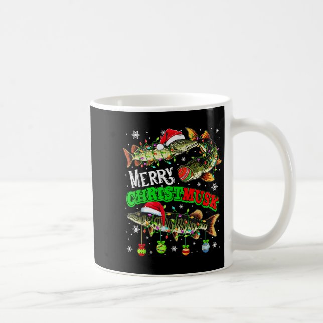 Merry Christmas Musky Three Santa Muskies Fisher F Coffee Mug (Right)