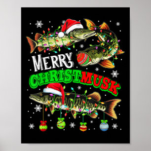 Merry Christmas Musky Three Santa Muskies Fisher F Poster