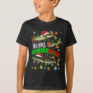 Merry Christmas Musky Three Santa Muskies Fisher F T-Shirt